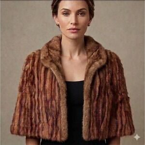 Vintage Genuine Mink Fur Caplet Brown & Auburn Striped By Davidsons MCM VGUC